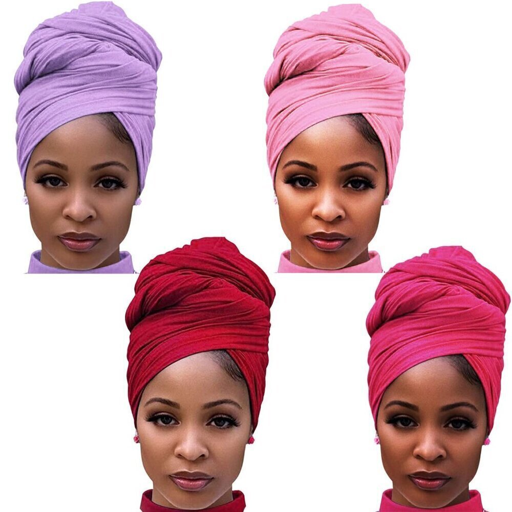 4 Pack Jersey Turban Head Wraps African Dreadlocks Solid Color Scarves